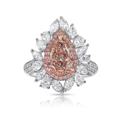 Unique peach color diamond ring, pear shaped, GIA certified.