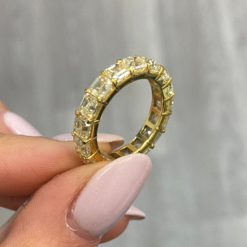 asscher cut diamonds. yellow asscher cut diamonds. Diamond eternity ring. Diamond wedding band,