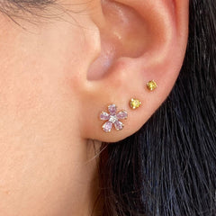 Spring flower earrings, pink diamond stud earrings, dainty pink diamond earrings.