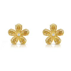 Yellow Diamond Flower Stud Earrings