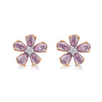 Spring flower earrings, pink diamond stud earrings, dainty pink diamond earrings.