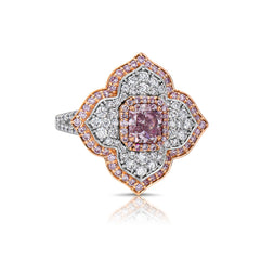 Ethereal Pink radiant diamond ring, natural pink diamond, pink floral diamond ring.