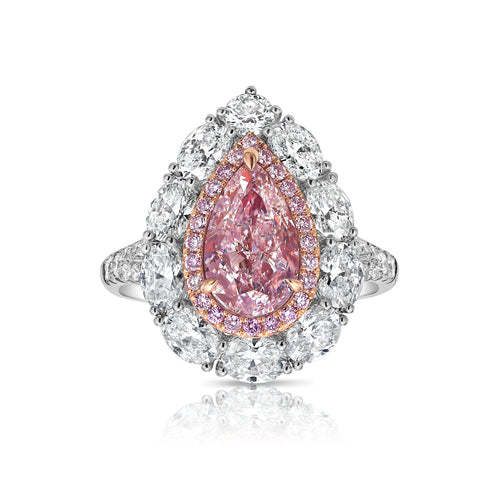 Natural pink diamond, pear shape diamond engagement ring.