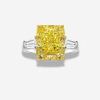 4 Carat Fancy Intense Yellow Elongated Radiant Diamond Engagement Ring