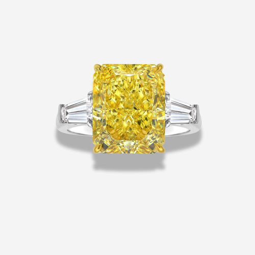 4 Carat Fancy Intense Yellow Elongated Radiant Diamond Engagement Ring