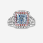 2 Carat Blue Radiant Diamond Double Halo Engagement Ring