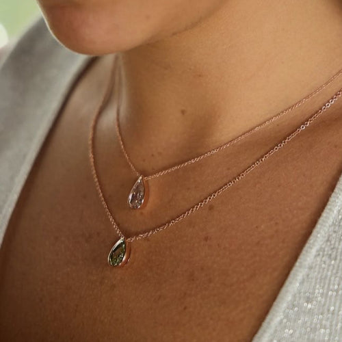 Pink Elongated Pear Shape Diamond in Rose Gold Bezel Pendant