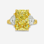 6.03ct Light Yellow Elongated Radiant Diamond Three Stone Ring