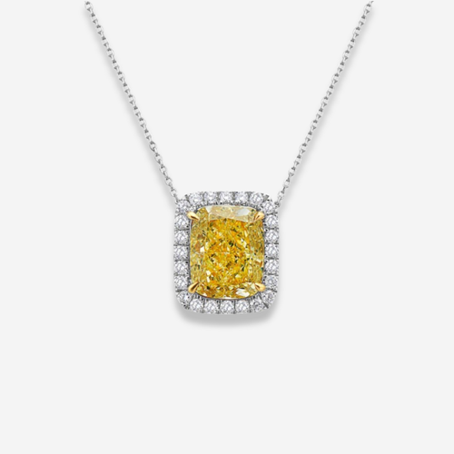 1.71ct Light Yellow Radiant in Diamond Halo Pendant Necklace
