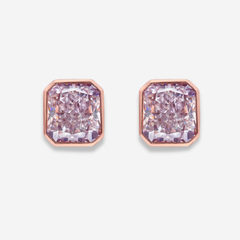 Bezel Set Pink Radiant Diamond Stud Earrings