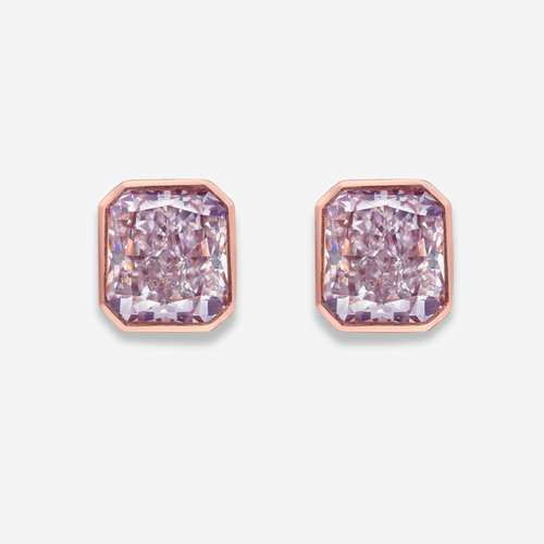 Bezel Set Pink Radiant Diamond Stud Earrings