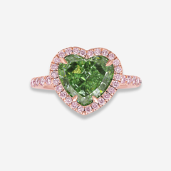3.4 Carat Pink Halo Green Heart Diamond Engagement Ring