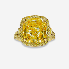 8ct Light Yellow Cushion All Yellow Diamond Statement Ring