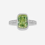 3.47ct Fancy Greenish Yellow Cushion Diamond Engagement Ring