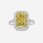 5ct Light Yellow Elongated Radiant Diamond Halo Engagement Ring