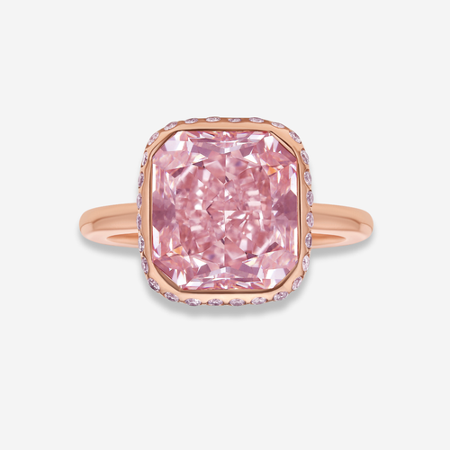 5ct Flawless Pink Radiant Diamond Bezel Ring