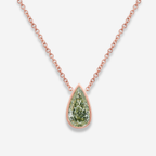 Green Pear Diamond in Pink Bezel Pendant Necklace