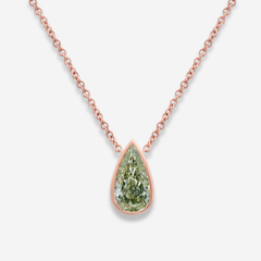 Green Pear Diamond in Pink Bezel Pendant Necklace