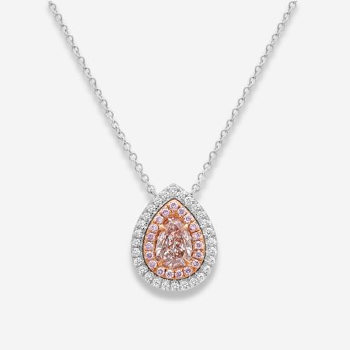 Pink Pear Diamond Double Halo Pendant
