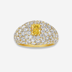 Fancy Intense Yellow Radiant Diamond Pave Dome Ring