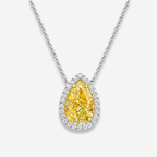 2ct Yellow Pear Diamond Halo Pendant Necklace