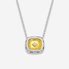2ct Yellow Cushion Diamond East West Halo Pendant Necklace