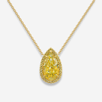 4ct Yellow Pear Diamond Golden Halo Pendant Necklace