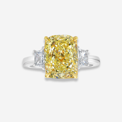 4ct Fancy Yellow Elongated Cushion Diamond Engagement Ring