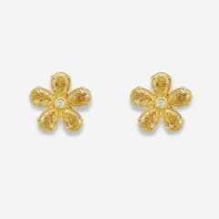 Yellow Diamond Flower Stud Earrings