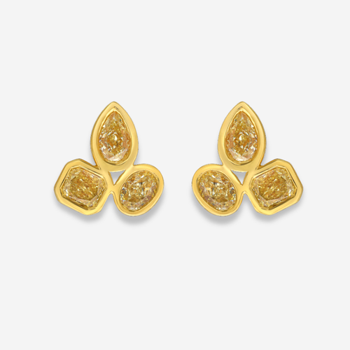 Trio Yellow Diamond Bezel Stud Earrings