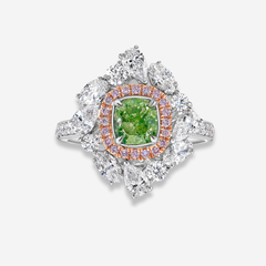 1ct Intense Yellow-Green Cushion Diamond Statement Ring and Pendant
