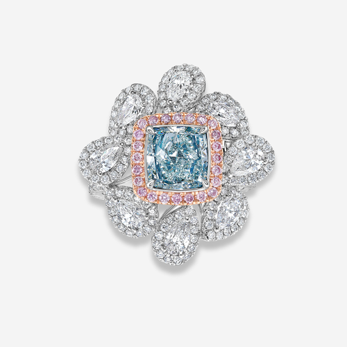 1.67ct Bluish Green Cushion Diamond Statement Ring