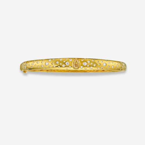 Yellow Diamond Pear Domed Bangle Bracelet with Scattered Pavé