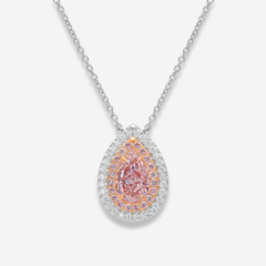 Half Carat Pink Pear Diamond Double Halo Pendant