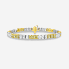 3:3 Yellow and White Diamond Elongated Radiant Diamond Tennis Bracelet