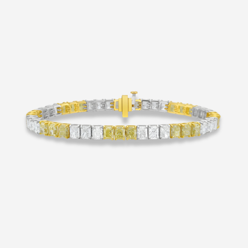 3:3 Yellow and White Diamond Elongated Radiant Diamond Tennis Bracelet