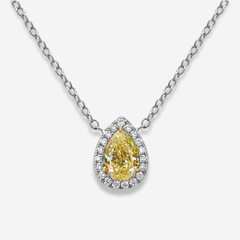Yellow Pear Diamond Halo Pendant Necklace