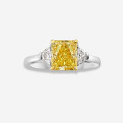 3 Carat Fancy Yellow Cushion Diamond Engagement Ring