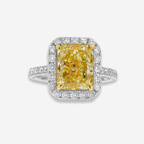 3ct Light Yellow Radiant Diamond Halo Engagement Ring