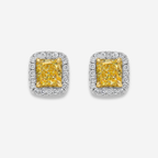 Light Yellow Cushion Diamond Halo Studs
