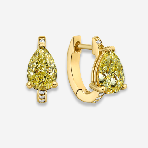 Yellow Pear Diamond Pavé Huggie Earrings