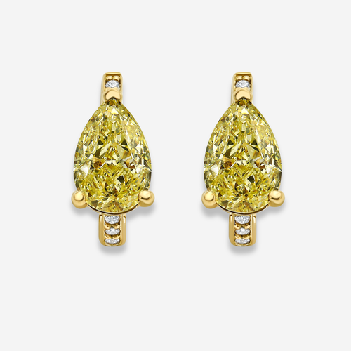 Yellow Pear Diamond Pavé Huggie Earrings
