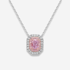 Pink Elongated Radiant Diamond Double Halo Pendant