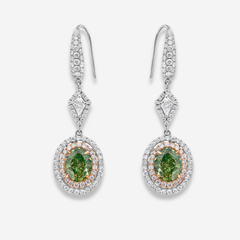 Green Oval Diamond Drop Earrings