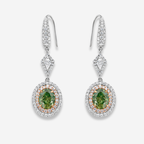 Green Oval Diamond Drop Earrings