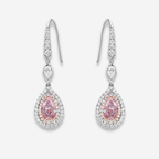 Pink Pear Diamond Double Halo Drop Earrings
