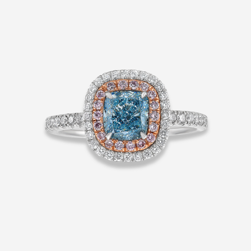 1ct Fancy Light Blue Cushion Diamond Ring