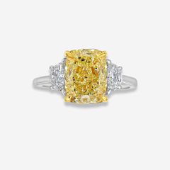 3ct Fancy Light Yellow Elongated Cushion Diamond Engagement Ring