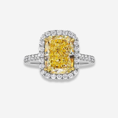 3ct Fancy Yellow Cushion Diamond Halo Engagement Ring