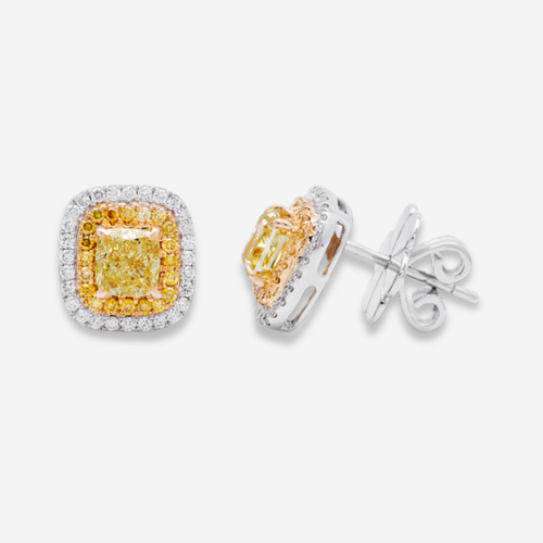 2.00ct Fancy Yellow Double Halo Diamond Studs